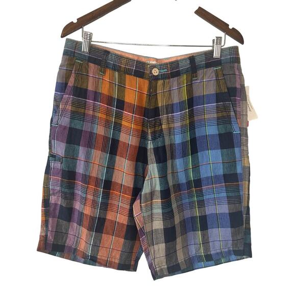 Tommy Bahama NWT mens weave master relax linen plaid multicolor short size 32 - Picture 1 of 9